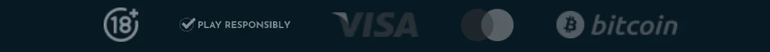 Vegasino Casino iconos de métodos de pago y juego responsable con Visa y Bitcoin